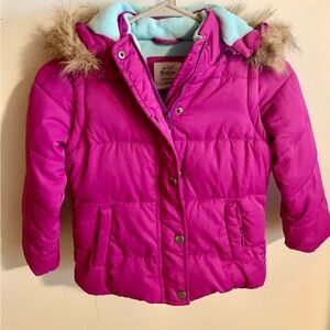Mini Boden Purple Puffer Winter Coat to Vest combo Fur Hood size 5 - 6